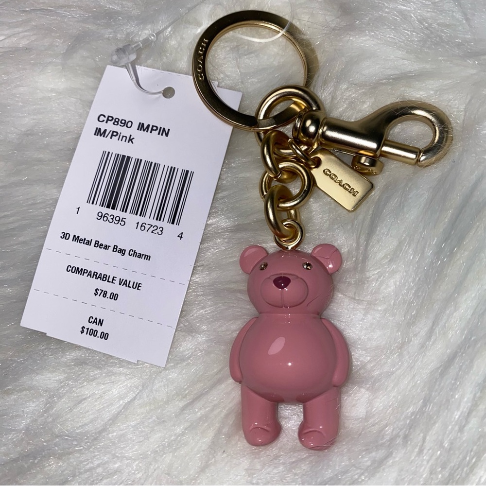 Coach 🎀 pink bear charm keychain New - Picture 2 of 4